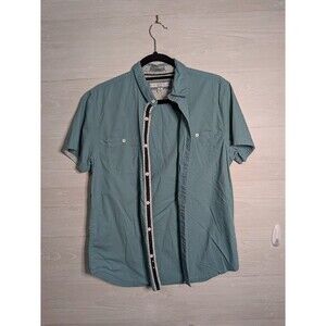 PD&C Men's M Blue Short Sleeve Shirt SLIM FIT Stretch Cotton Casual TRENDY Teal